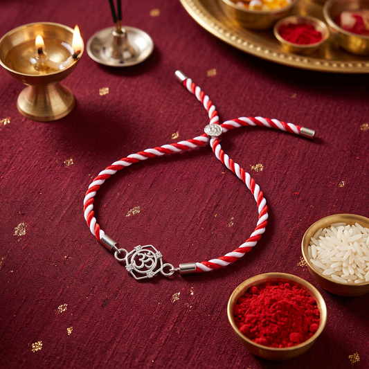 Om Raksha Sterling Silver Rakhi Bracelet