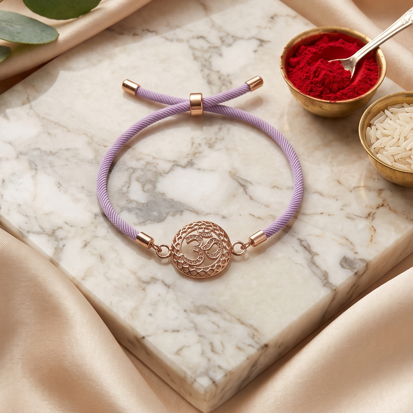 Om Divine Grace Rose Gold Silver Rakhi