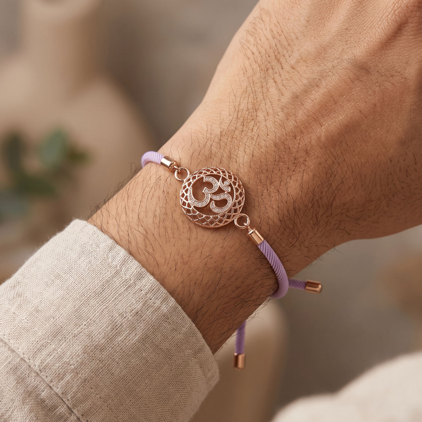 Om Divine Grace Rose Gold Silver Rakhi