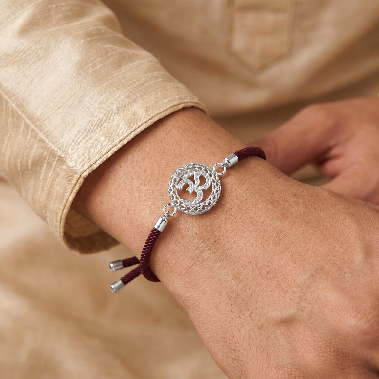 Om Divine Grace Sterling Silver Rakhi