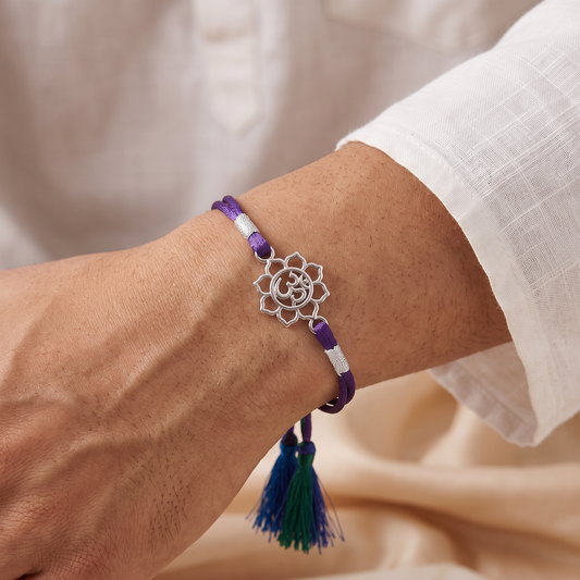 Om Lotus Sterling Silver Rakhi