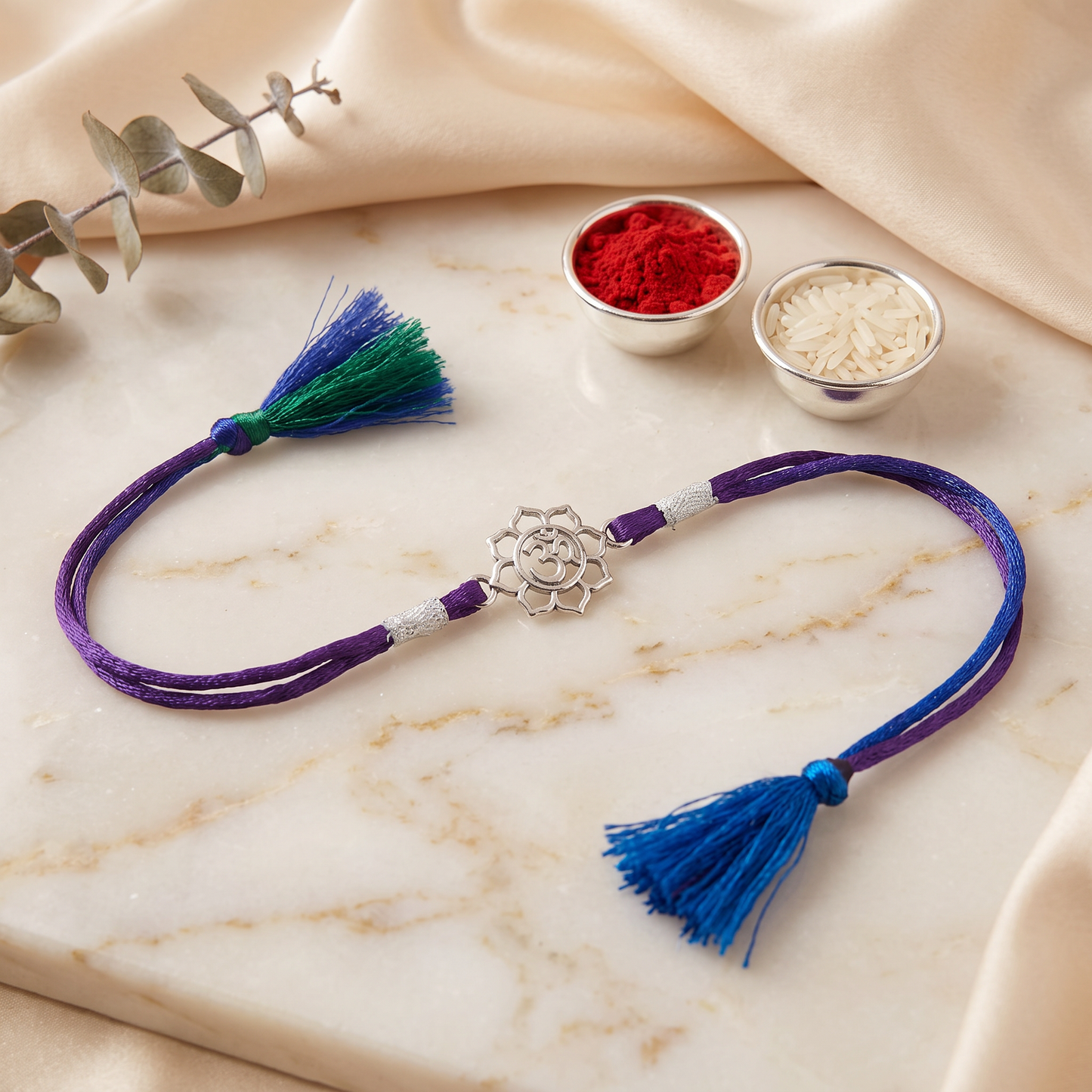 Om Lotus Sterling Silver Rakhi