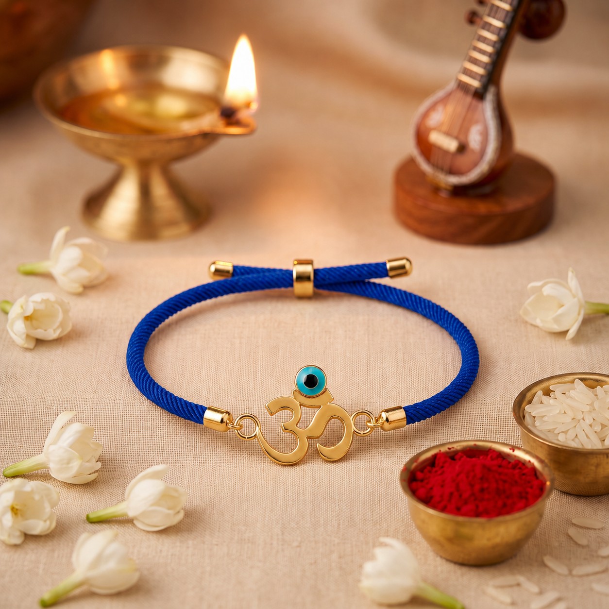 Om Nazar Suraksha Gold Plated Silver Rakhi