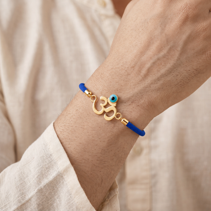 Om Nazar Suraksha Gold Plated Silver Rakhi