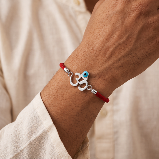 Om Nazar Suraksha Sterling Silver Rakhi