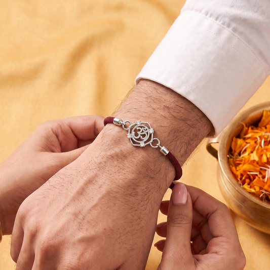Om Radiance Silver Rakhi