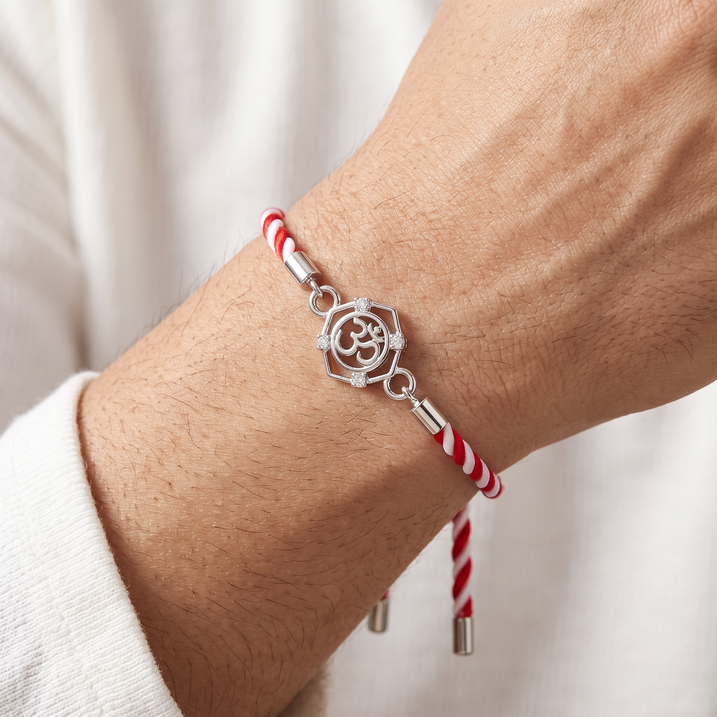 Om Raksha Sterling Silver Rakhi Bracelet