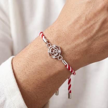 Om Raksha Sterling Silver Rakhi Bracelet