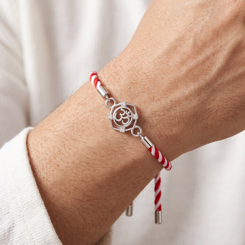 Om Raksha Sterling Silver Rakhi Bracelet