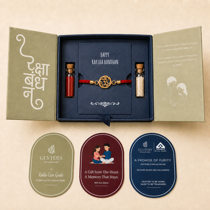 [finish:shared] Om Shakti 925 Silver Bracelet Rakhi in premium Raksha Bandhan gift box with roli, chawal and care cards
