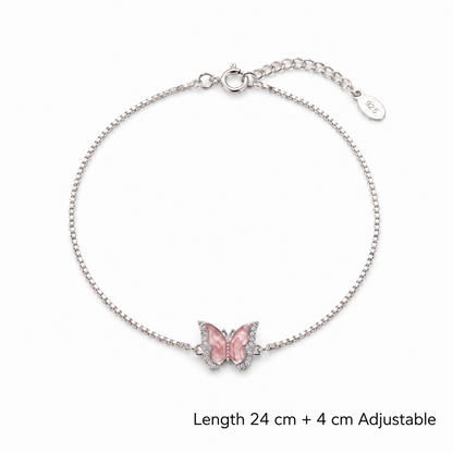 Pink Butterfly 925 Sterling Silver Anklet for Women with Adjustable Chain