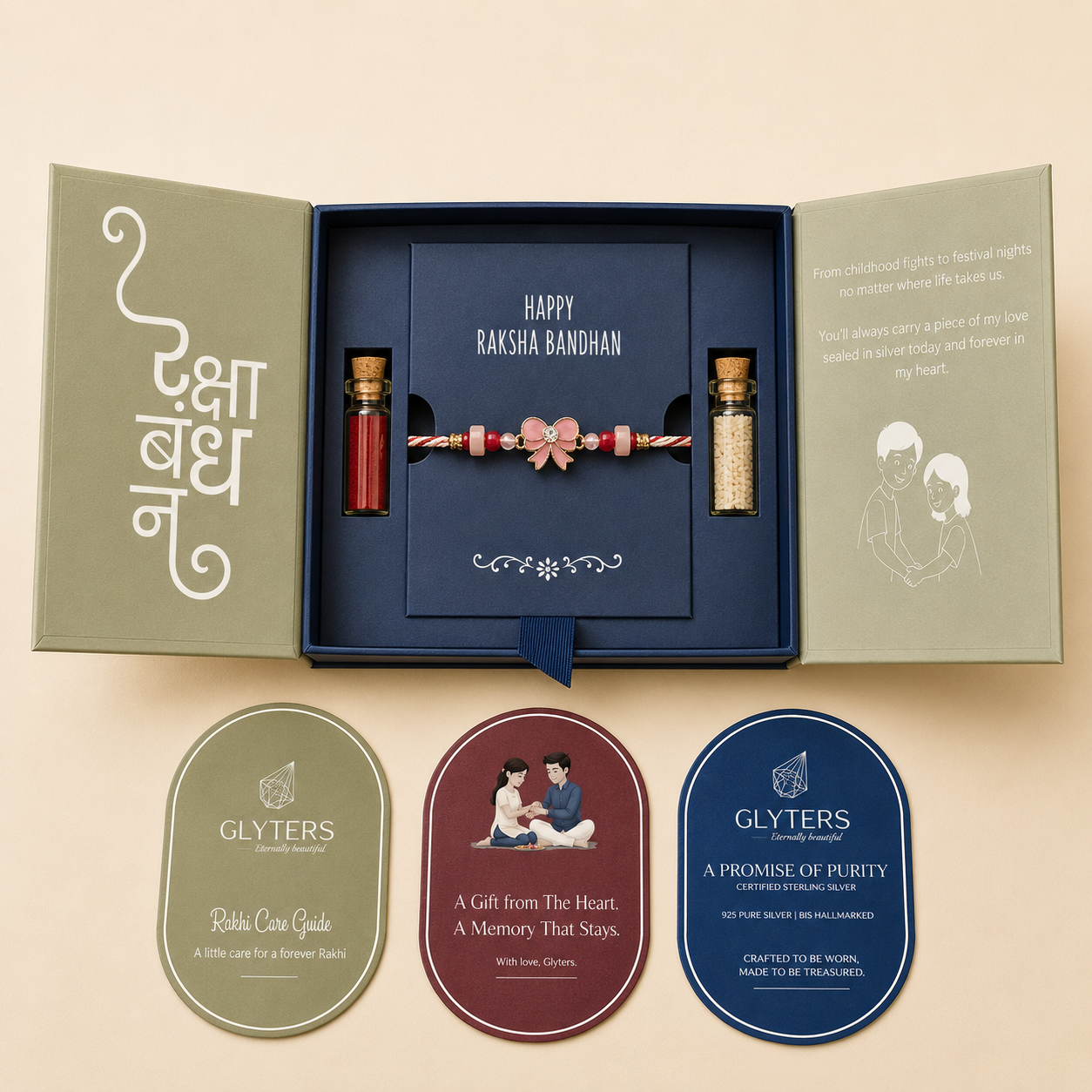 Pretty Bow 925 Silver Rakhi in premium Raksha Bandhan gift box with roli, chawal and care cards