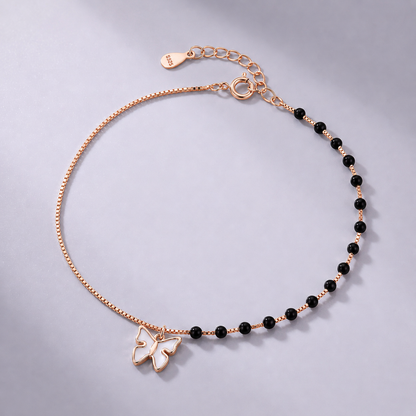 Rose Gold Noir Butterfly 92.5 Sterling Silver Anklet