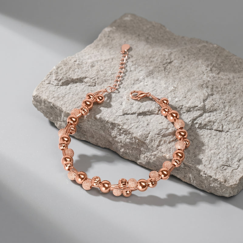 Rose Gold Beaded Charm Silver Bracelet
