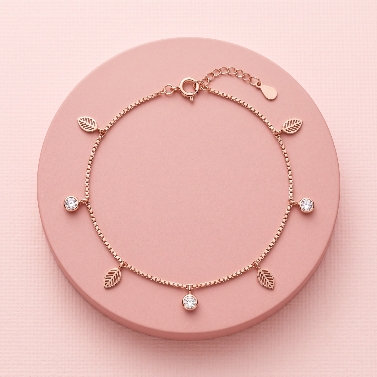 Rose Gold Leaf & Light Charm Anklet