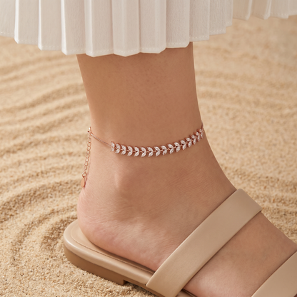 Rosé Leaf Cascade Anklet