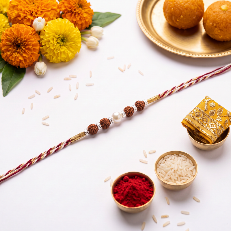 Rudraksha Pearl Blessing  Silver Rakhi