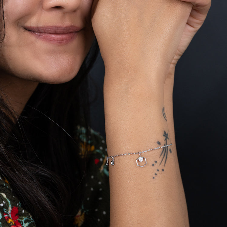 Honeycomb Charm Sterling Silver Bracelet