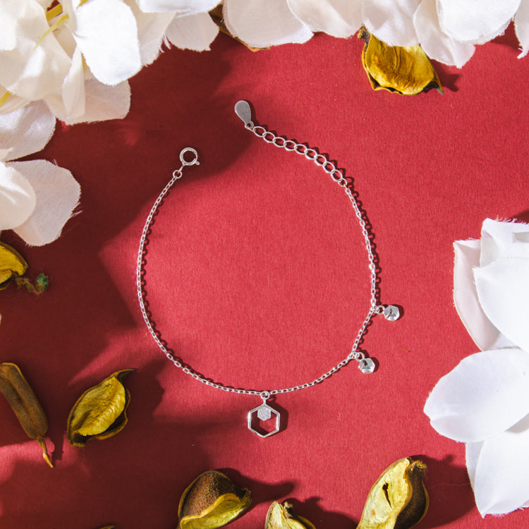 Honeycomb Charm Sterling Silver Bracelet
