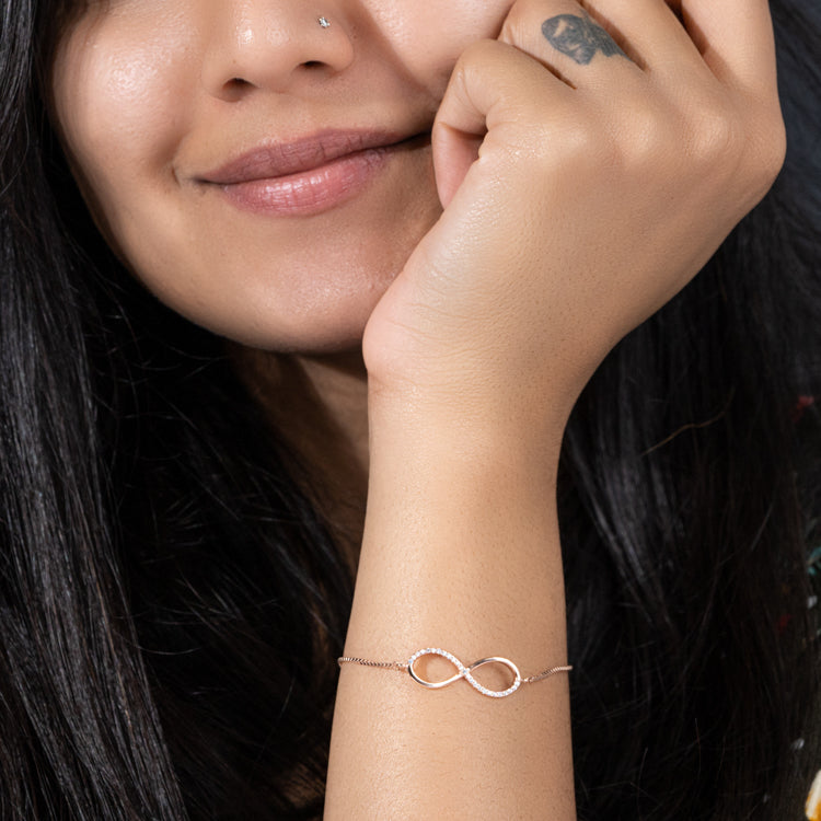 Infinity Elegance Rose Gold Plated Silver Bracelet