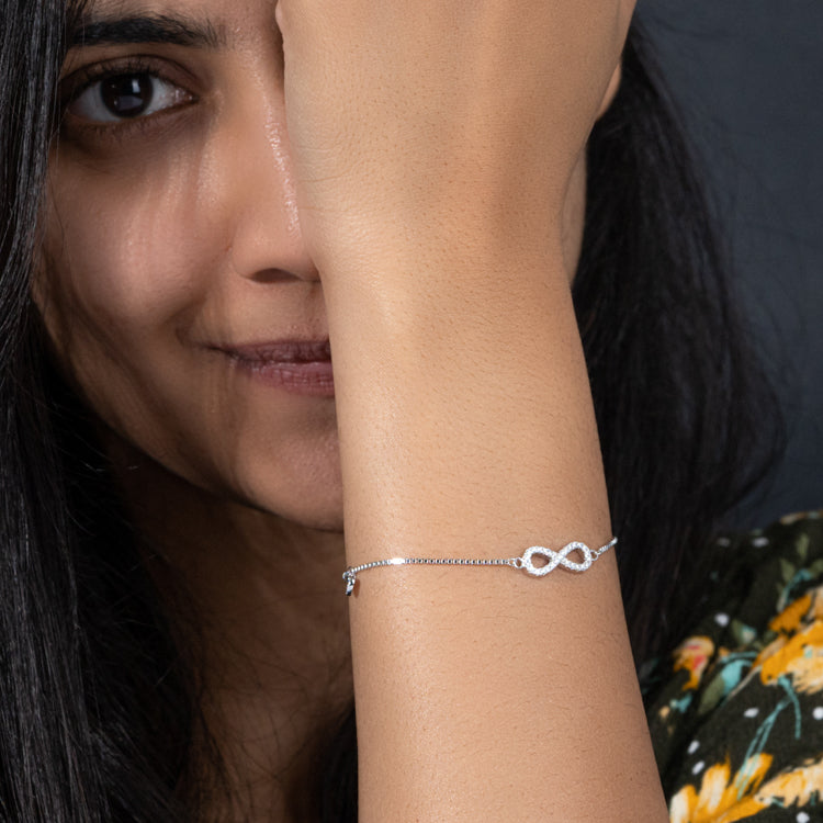 Infinity Sparkle Silver Bracelet with Heart Charm