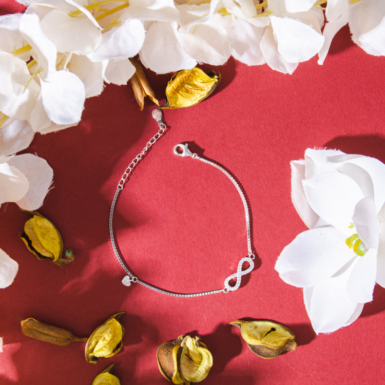 Infinity Sparkle Silver Bracelet with Heart Charm