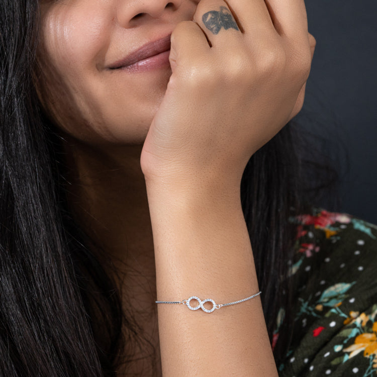 Infinity Sparkle Silver Bracelet with Heart Charm