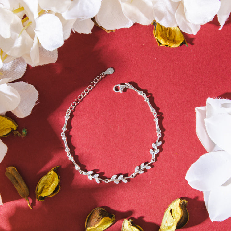 Leaf and Bone Silver Bracelet