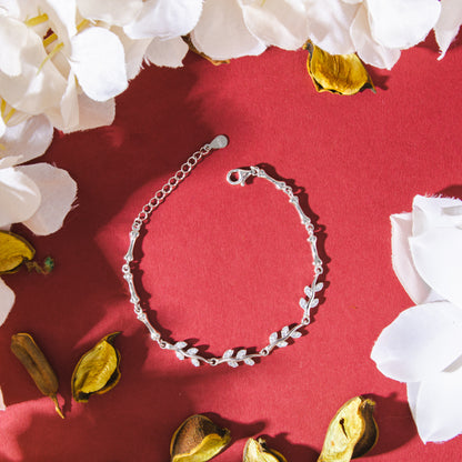 Leaf and Bone Silver Bracelet