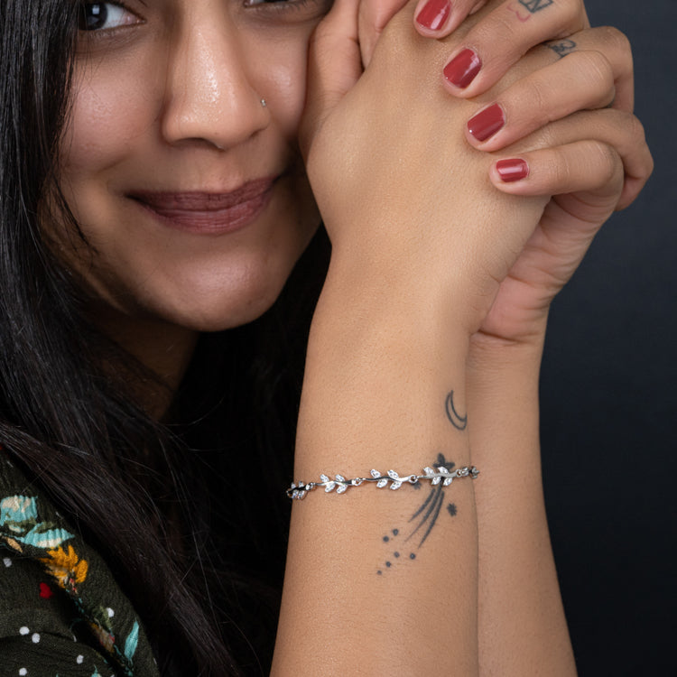 Leaf and Bone Silver Bracelet