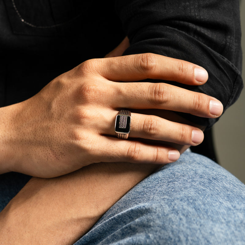 Silver Shadow Grid Ring For Him