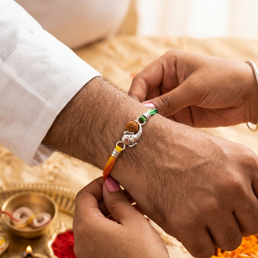Ganesha Rudraksha Blessing 92.5 Sterling Silver Rakhi