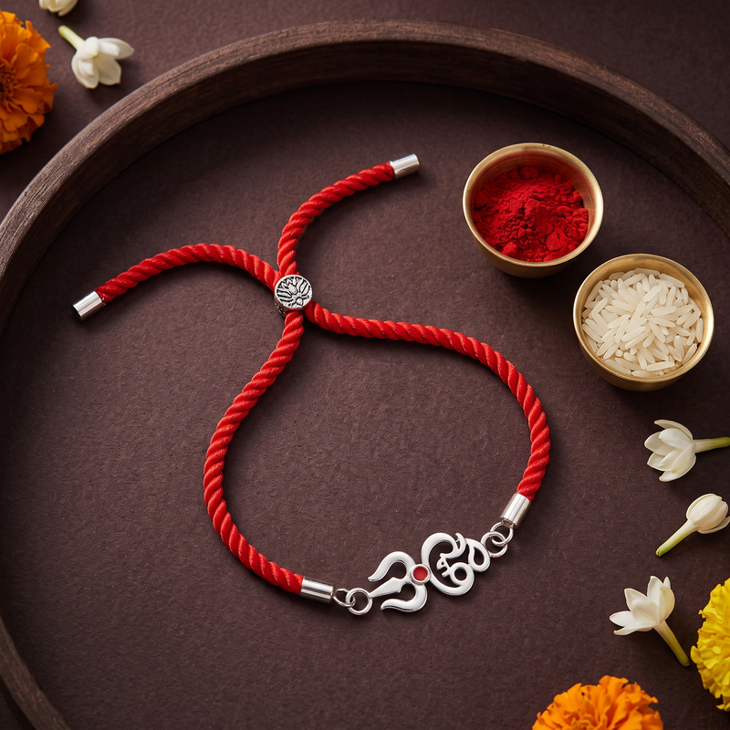Shubh Om Sterling Silver Rakhi Bracelet