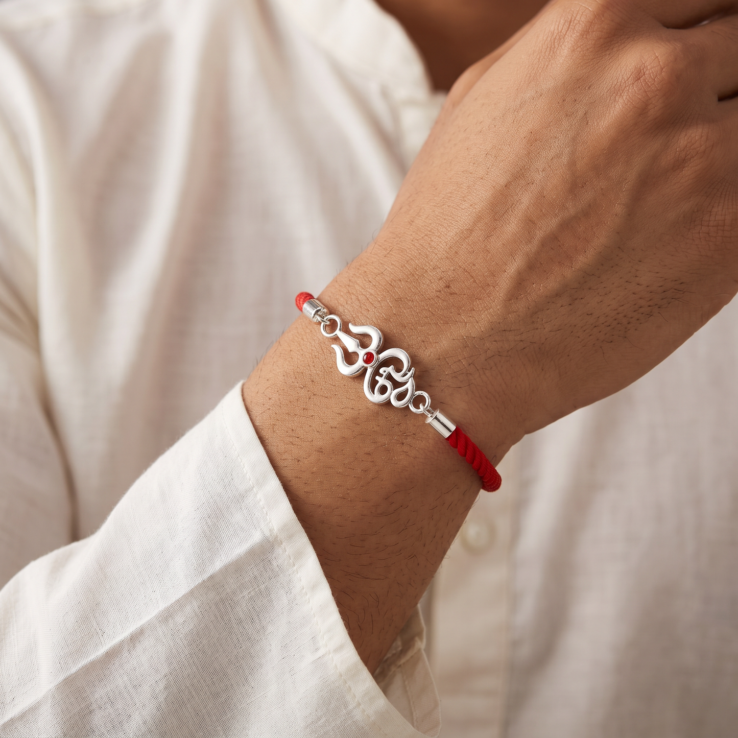 Shubh Om Sterling Silver Rakhi Bracelet