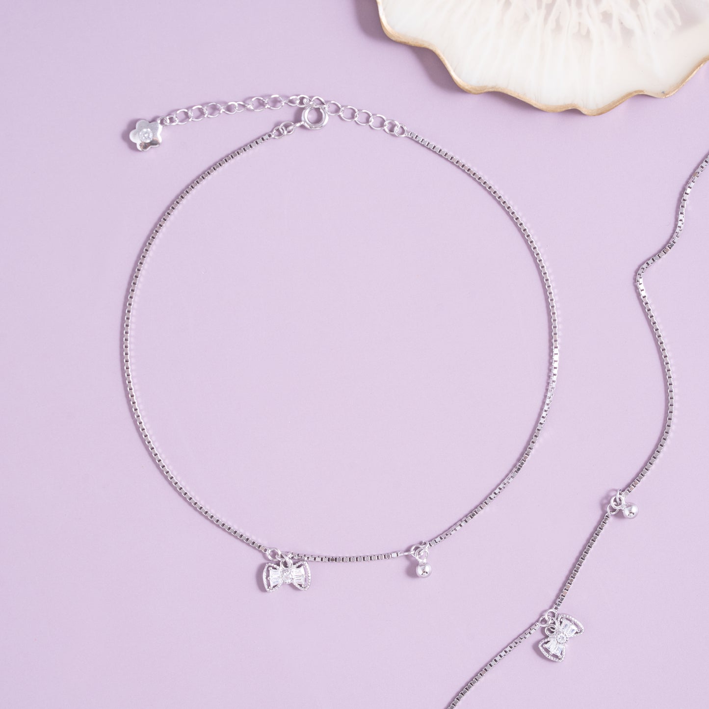 Silver Bow Charm Anklet