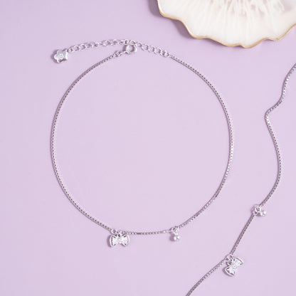 Silver Bow Charm Anklet