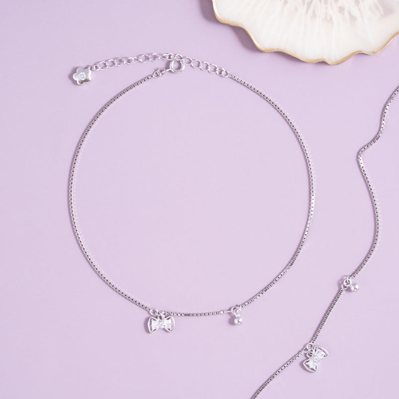Silver Bow Charm Anklet
