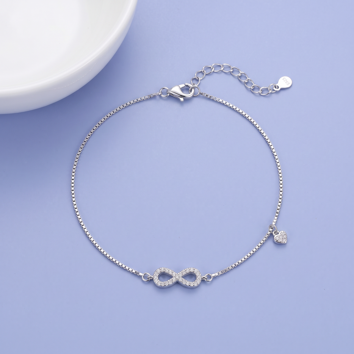 Silver Infinity Heart Charm Anklet