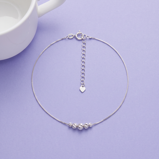 Silver Orbit Bead Anklet