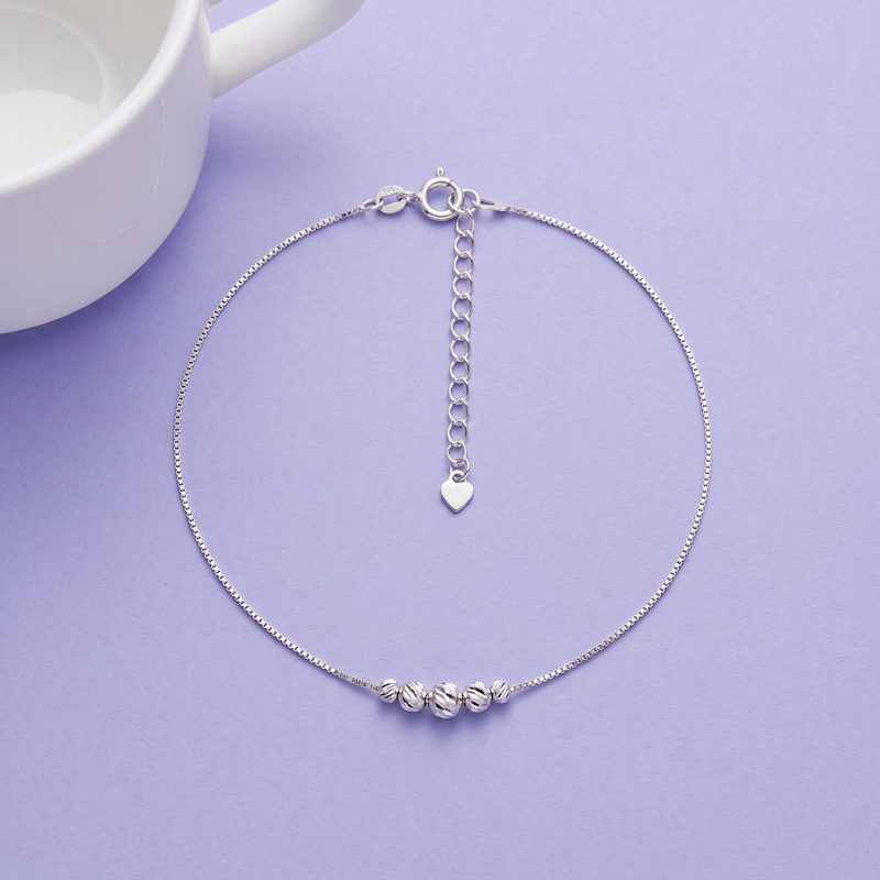 Silver Orbit Bead Anklet
