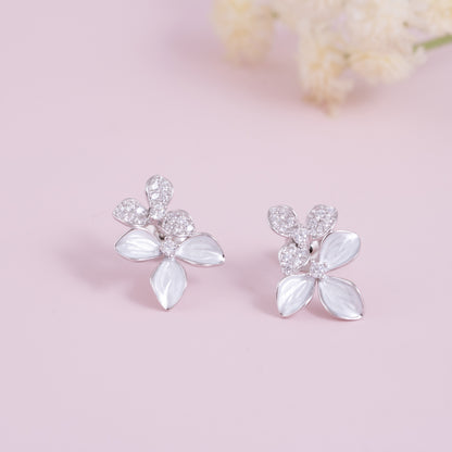 Silver Petal Bloom Earrings