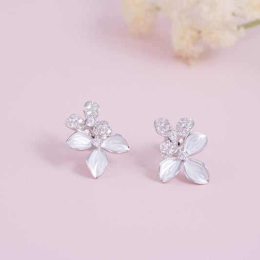 Silver Petal Bloom Earrings