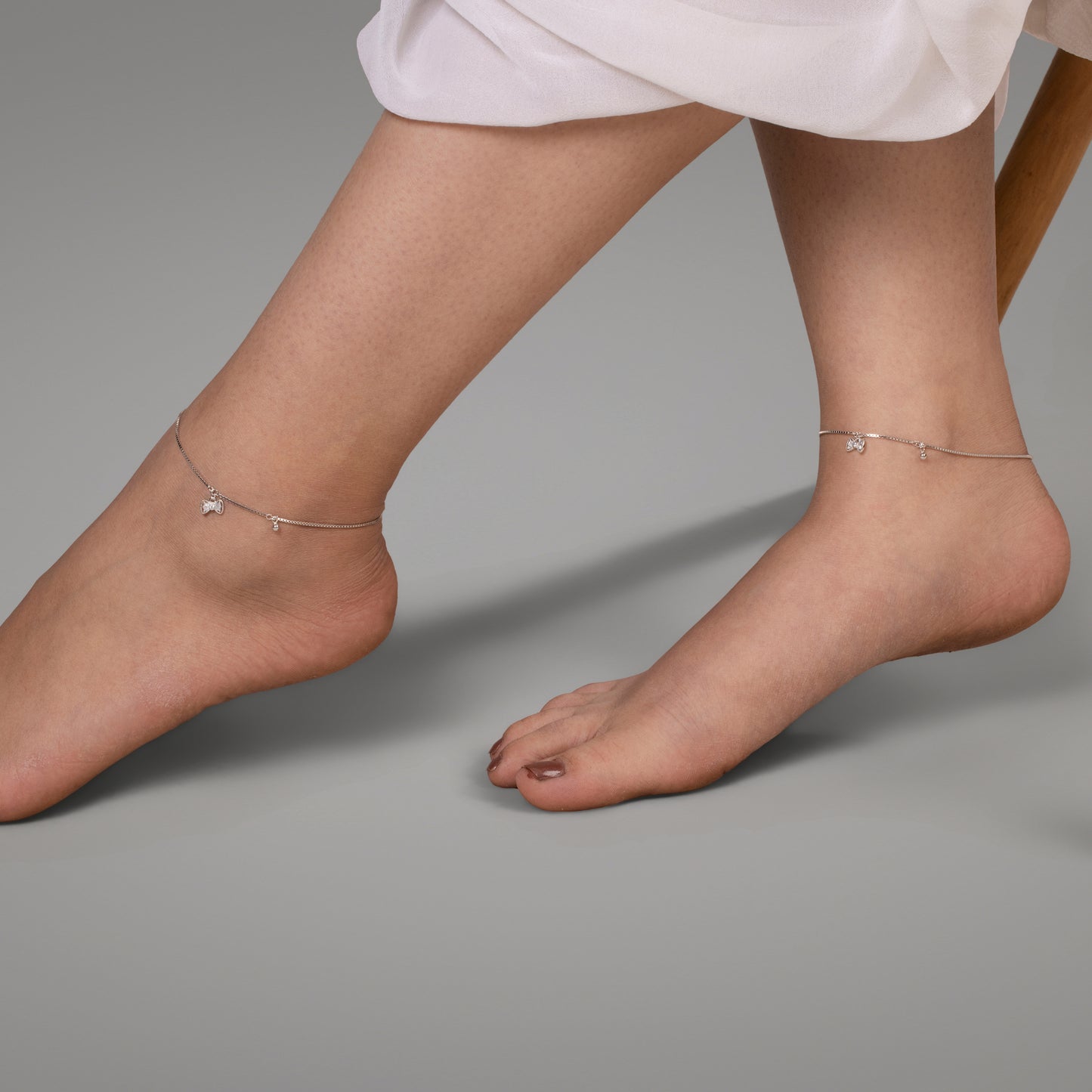 Silver Bow Charm Anklet