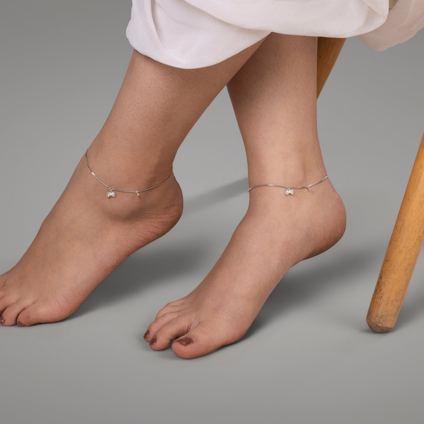 Silver Bow Charm Anklet