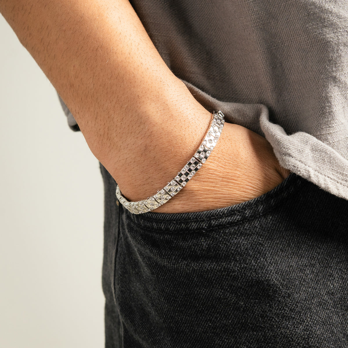 Silver Crystal Matrix Bracelet For Men