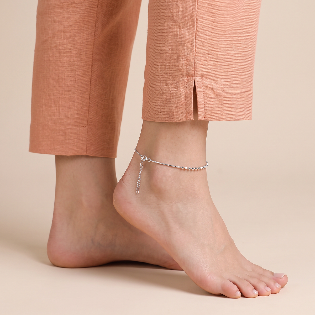 Silver Gleam Beaded Anklet