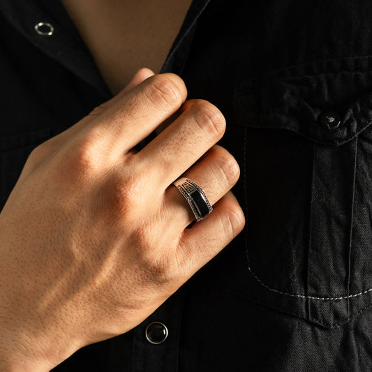 Silver Midnight Maze Ring For Men