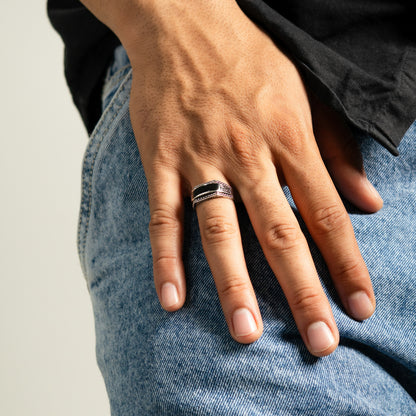 Silver Midnight Maze Ring For Men