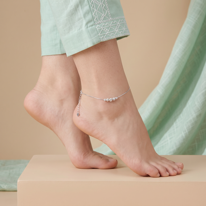Silver Orbit Bead Anklet