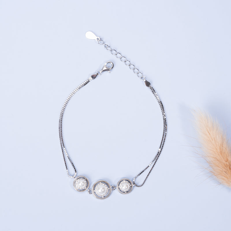 Silver Pearl Orbit Bracelet